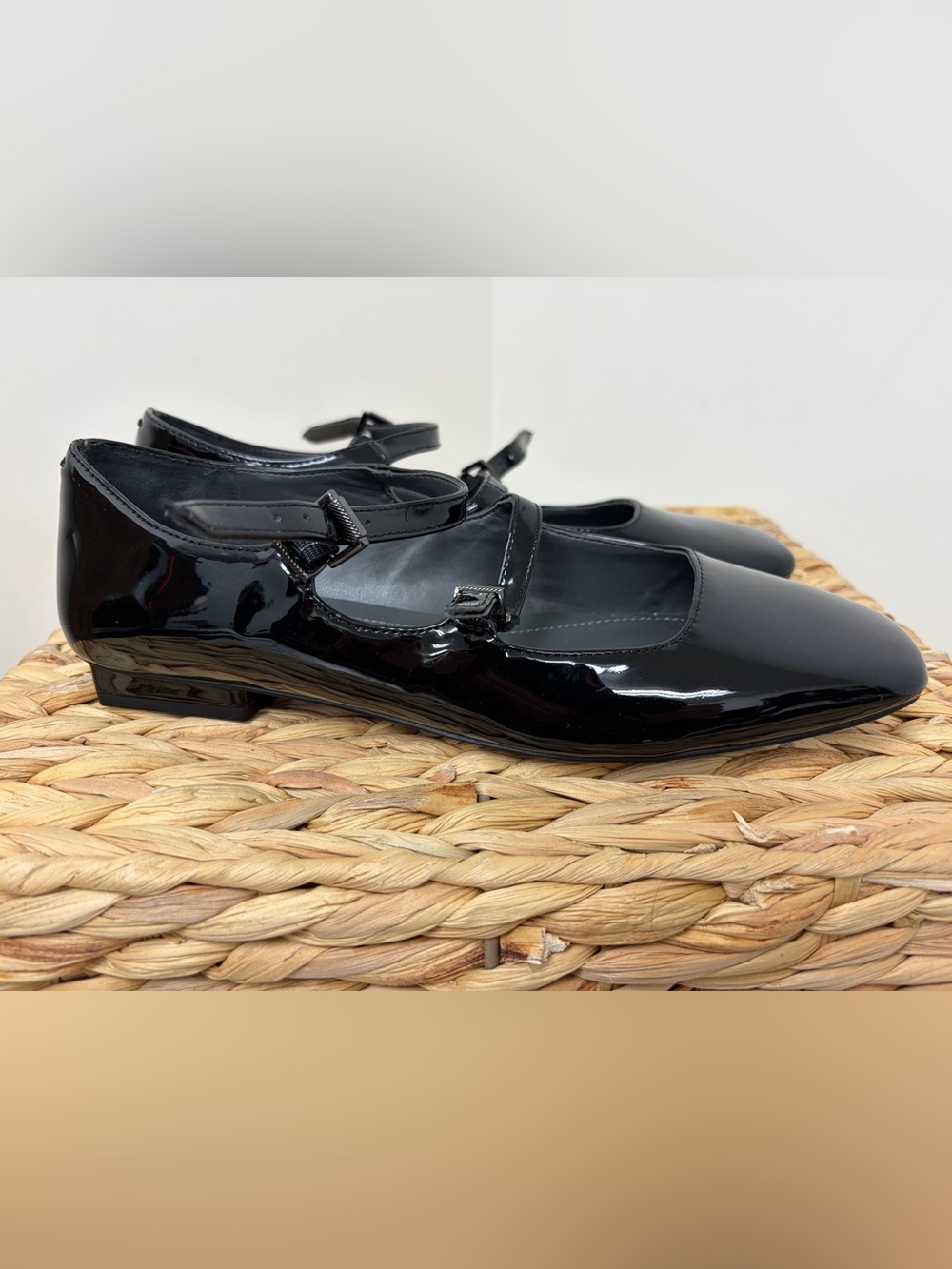 Franco Sarto Patent Black Double-Strap Mary Jane Flats